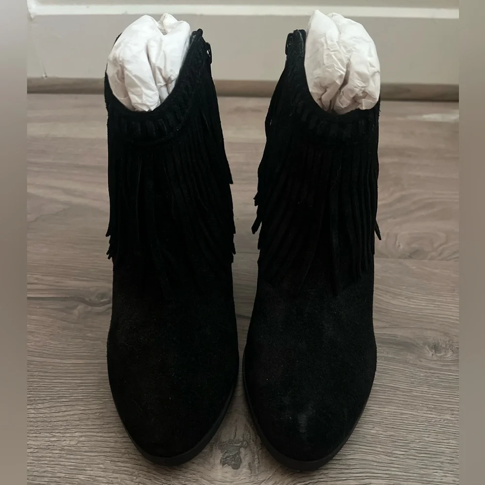 Gianni Bini Western Black Fringe Ankle Boots - Picture 4 of 6